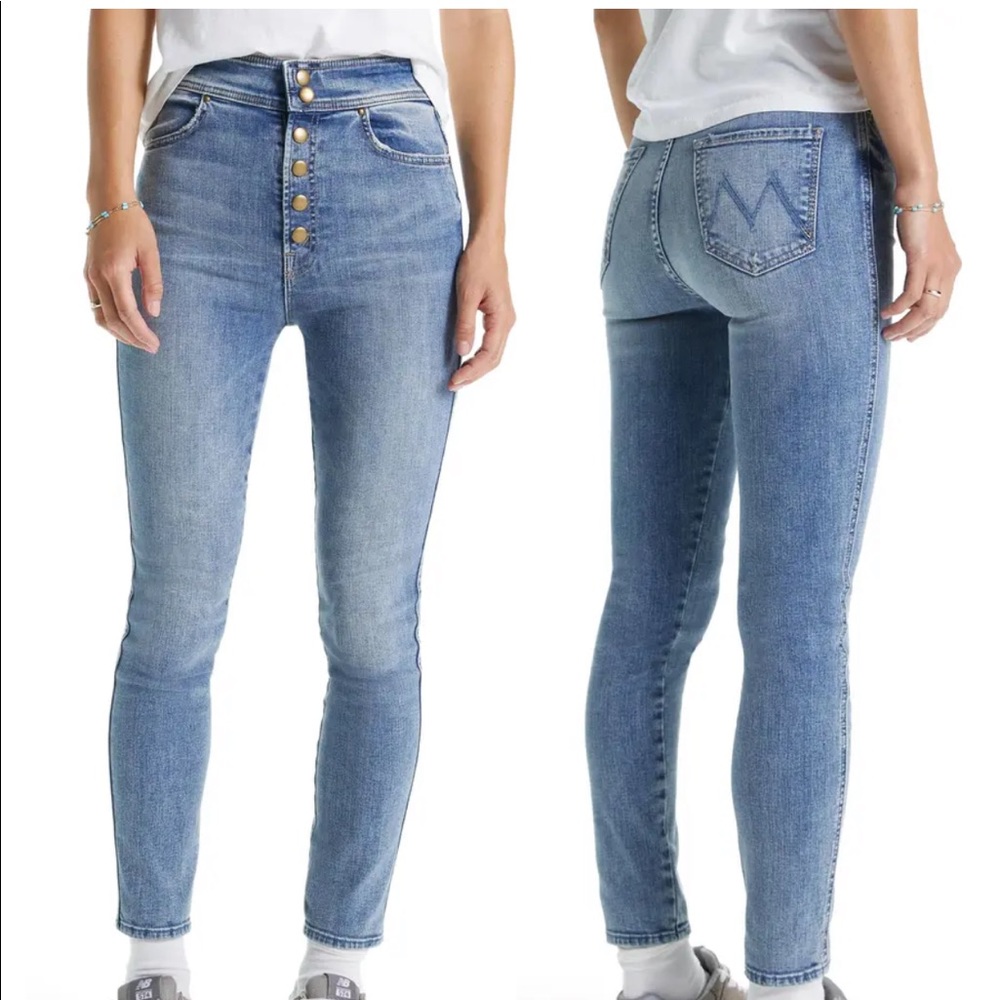 MOTHER The Swooner High Waist Ankle Skinny Jeans Size 34 in Bonfire Lighting NWT